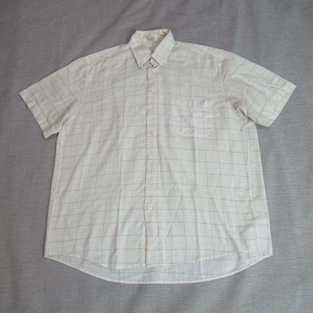 Vintage Haupt Shirt Men 16.5 Yellow Plaid Button Short Sleeve 80s German Grandpa